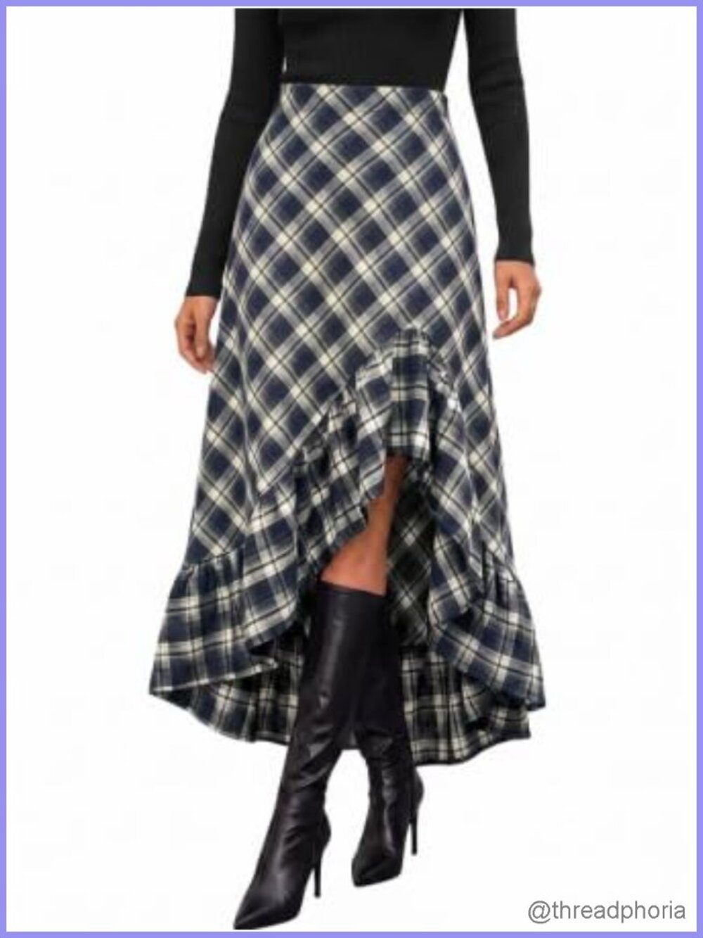 Ruffle Asymmetrical High Low Maxi Skirt - Retro Plaid Fall
